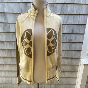 Athleta Lotus Cream/Tan Cotton Pockets Full Zip Women's Cardigan Sweater Sz M